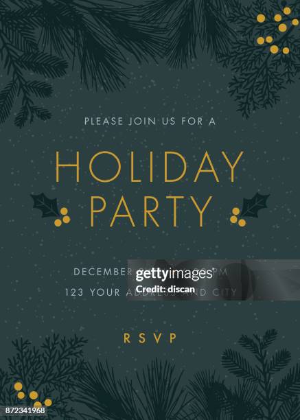 ilustrações de stock, clip art, desenhos animados e ícones de christmas party invitation. - árvore de folhas perenes