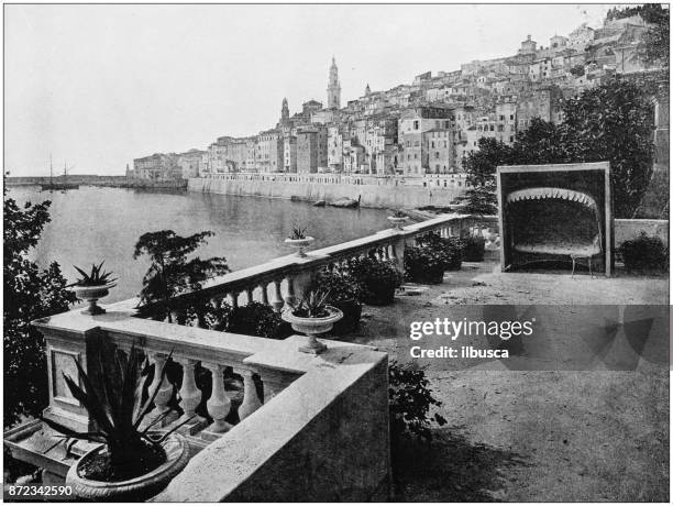 antique photograph of world's famous sites: mentone - cote dazur stock illustrations
