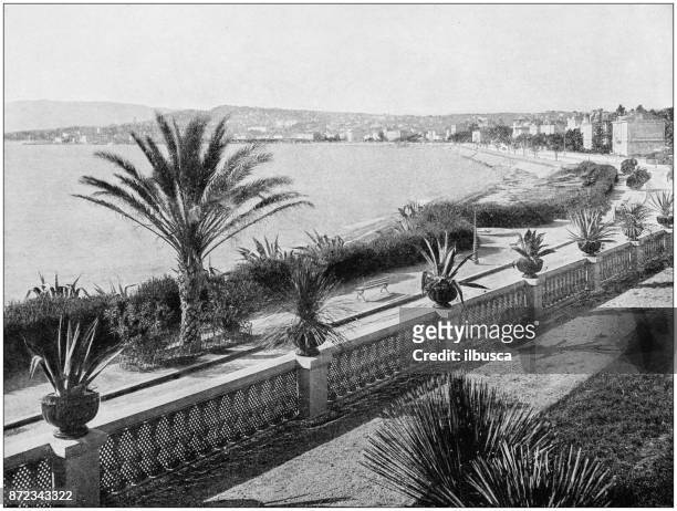 antique photograph of world's famous sites: cannes - cannes building stock illustrations