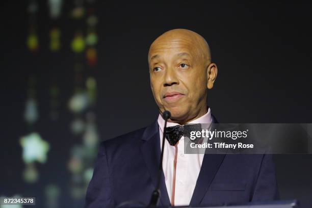 Music producer Russell Simmons speaks onstage at the 2017 Make a Wish Gala on November 9, 2017 in Los Angeles, California.