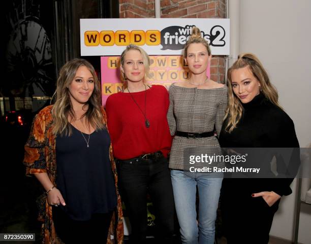 Haylie Duff, Sara Foster, Erin Foster and Hilary Duff attend the Launch of Words with Friends 2 hosted by Hilary and Haylie Duff at Norah Restaurant...