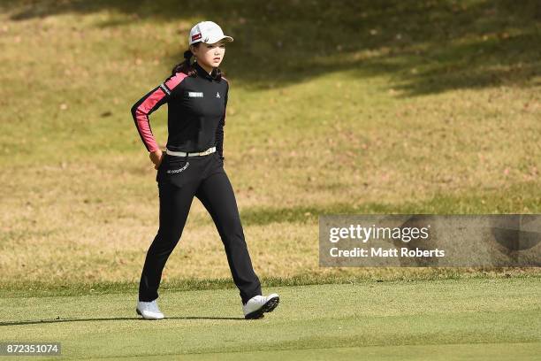 Yuting Seki of China looks on during the first round of the Itoen Ladies Golf Tournament 2017 at the Great Island Club on November 10, 2017 in...