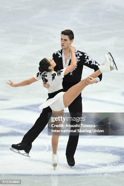 Sumire Suto and Francis Boudreau-Audet of Japan compete in the Pairs short program during the ISU Grand Prix of Figure Skating at on November 10,...