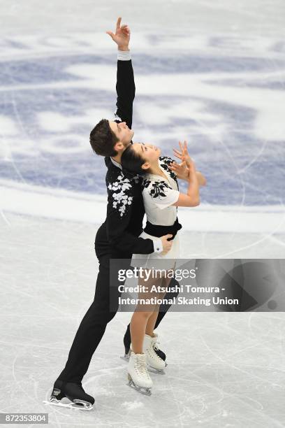 Sumire Suto and Francis Boudreau-Audet of Japan compete in the Pairs short program during the ISU Grand Prix of Figure Skating at on November 10,...