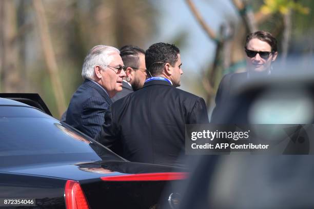 Secretary of State Rex Tillerson arrives to listen to US President Donald Trump speak on the final day of the APEC CEO Summit, part of the broader...