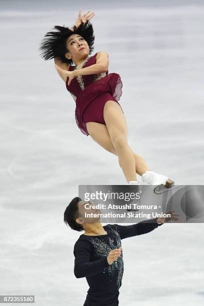 Wenjing Sui and Cong Han of China compete in the Pairs shrot program during the ISU Grand Prix of Figure Skating at on November 10, 2017 in Osaka,...