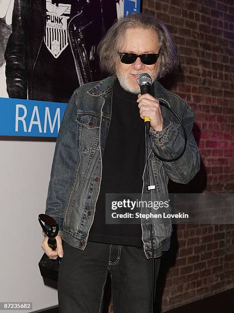 Musician Tommy Ramone receives Joey Ramone's induction award at the Rock & Roll Hall of Fame Annex NYC on May 14, 2009 in New York City.