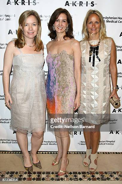 Kathy Thomas, Alexia Hamm Ryan and Heather Mnuchin pose for a photograph at the Akris Benefit fashion show and luncheon at the New York Presbyterian...