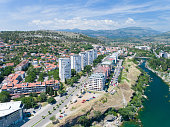 aerial view of the residential part of the Podgorica city on sunny summer day