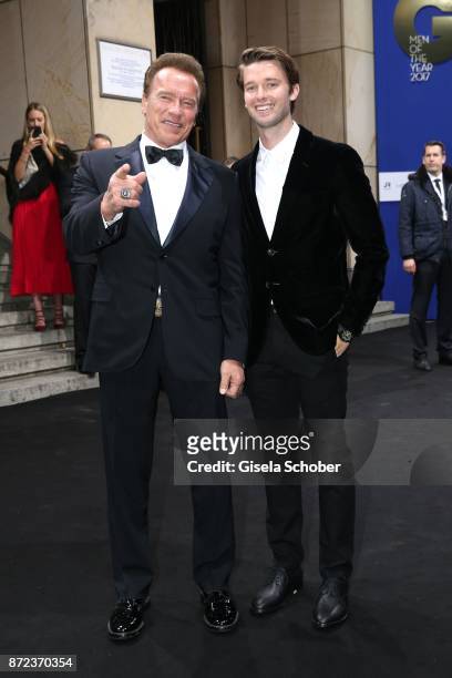 Arnold Schwarzenegger and his son Patrick Schwarzenegger during the GQ Men of the year Award 2017 at Komische Oper on November 9, 2017 in Berlin,...