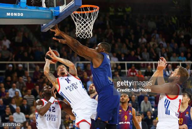 Josh Adams and Kevin Seraphin during the match between FC Barcelona v Anadolou Efes corresponding to the week 6 of the basketball Euroleague, in...