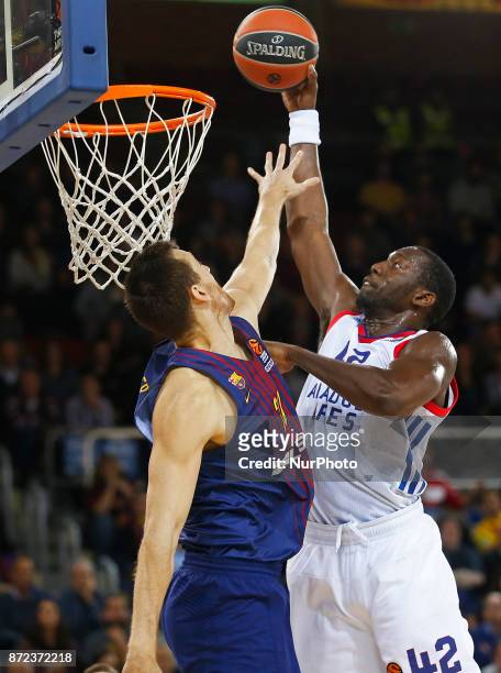 Bryant Dunston and Victor Claver during the match between FC Barcelona v Anadolou Efes corresponding to the week 6 of the basketball Euroleague, in...