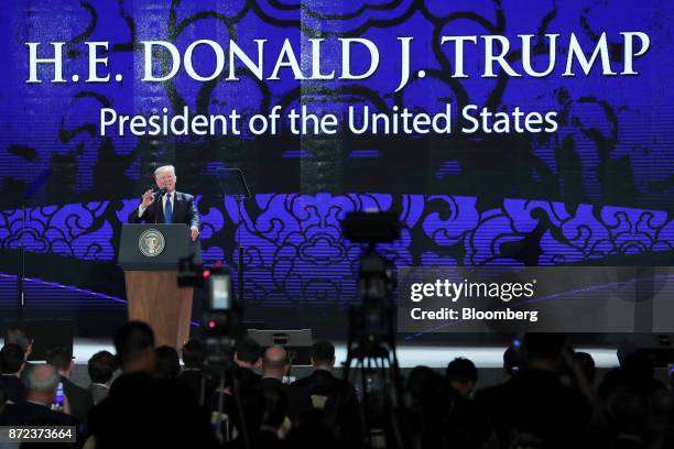 President Donald Trump speaks during the Asia-Pacific Economic Cooperation CEO Summit in Danang, Vietnam, on Friday, Nov. 10, 2017. Trump told Asian...