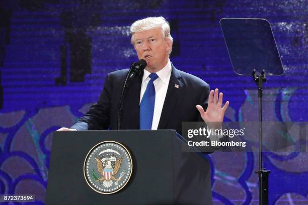 President Donald Trump speaks during the Asia-Pacific Economic Cooperation CEO Summit in Danang, Vietnam, on Friday, Nov. 10, 2017. Trump told Asian...