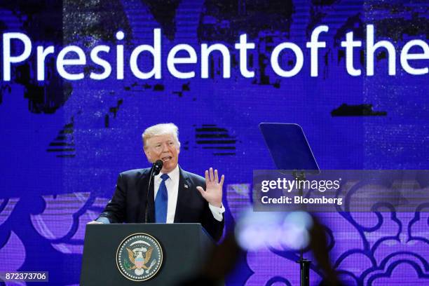 President Donald Trump speaks during the Asia-Pacific Economic Cooperation CEO Summit in Danang, Vietnam, on Friday, Nov. 10, 2017. Trump told Asian...