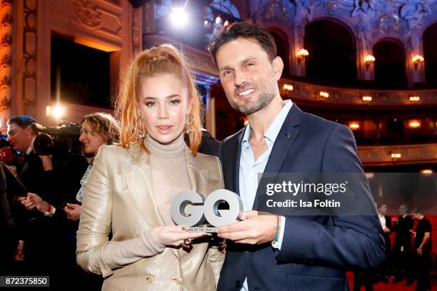 German presenter Palina Rojinski and German actor and award winner Simon Verhoeven during the GQ Men of the year Award 2017 show at Komische Oper on...