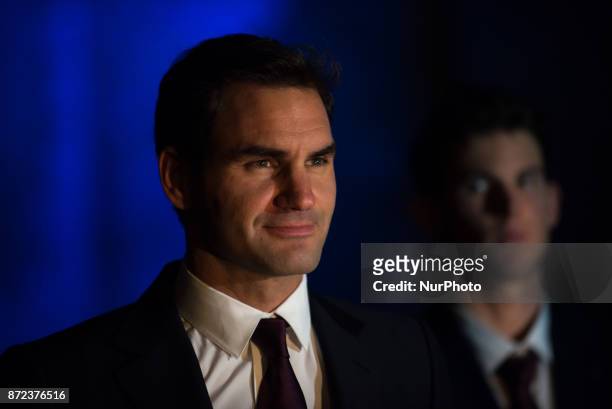 Roger Federer of Switzerland arrives at The Official Launch for ATP Finals held at the Tower of London prior to the start of ATP World Tour Finals...