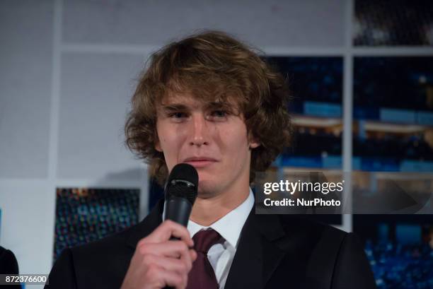 Alexander Zverev of Germany talks at The Official Launch for ATP Finals held at the Tower of London prior to the start of ATP World Tour Finals...
