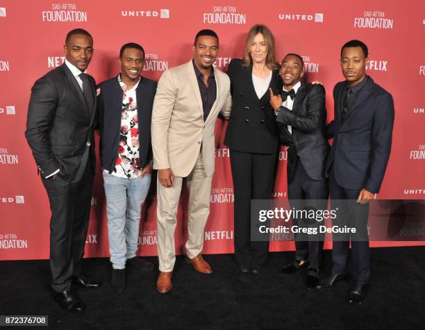 Anthony Mackie, Malcolm David Kelley, Laz Alonso, honoree Kathryn Bigelow, Algee Smith, and Tyler James Williams arrive at the SAG-AFTRA Foundation...