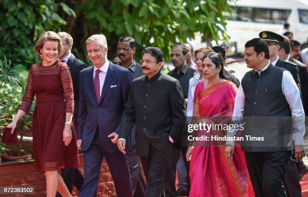 Belgium's Queen Mathilde, King Philippe, Governor of Maharashtra Ch. Vidyasagar Rao with his wife Vinodha and Chief Minister of Maharashtra Devendra...