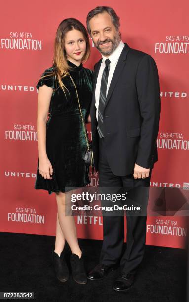 Judd Apatow and Iris Apatow arrive at the SAG-AFTRA Foundation Patron of the Artists Awards 2017 on November 9, 2017 in Beverly Hills, California.