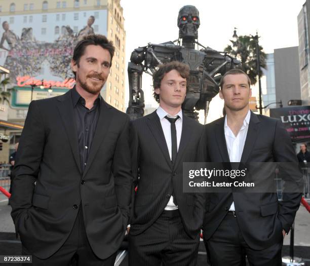 Actors Christian Bale, Anton Yelchin and Sam Worthington arrive at the Premiere of Warner Bros. "Terminator Salvation" held at Grauman's Chinese...
