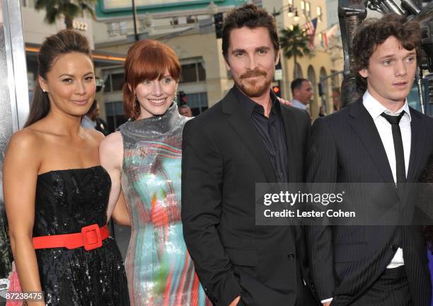 Actors Moon Bloodgood, Bryce Dallas Howard, Christian Bale and Anton Yelchin arrive at the Premiere of Warner Bros. "Terminator Salvation" held at...