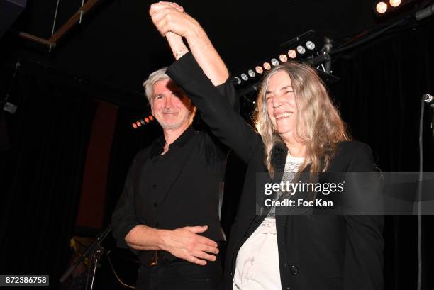 Singer Patti Smith and guitarist Lenny Kaye perform during Paris Photo 2017 Concert of Patti Smith Party at Les Bains Paris on November 9, 2017 in...