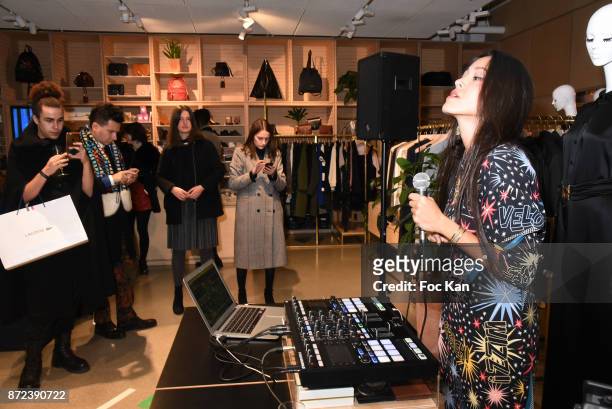 Singer Mai Lan Chapiron performs during Stephane Kelian Pop Up Store Launch at L'Exception on November 9, 2017 in Paris, France.