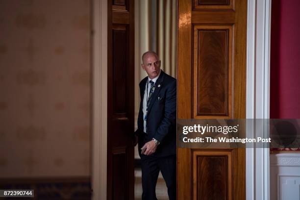 Director of Oval Office operations Keith Schiller stands in the Red Room before President Donald Trump speaks at an event about healthcare in the...