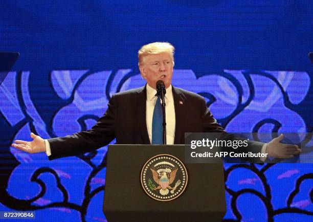 President Donald Trump speaks on the final day of the APEC CEO Summit, part of the broader Asia-Pacific Economic Cooperation leaders' summit, in the...