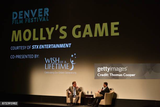 Writer/director Aaron Sorkin and founder of Wish of a Lifetime Jeremy Bloom speak during a discussion of "Molly's Game" at the 40th Denver Film...