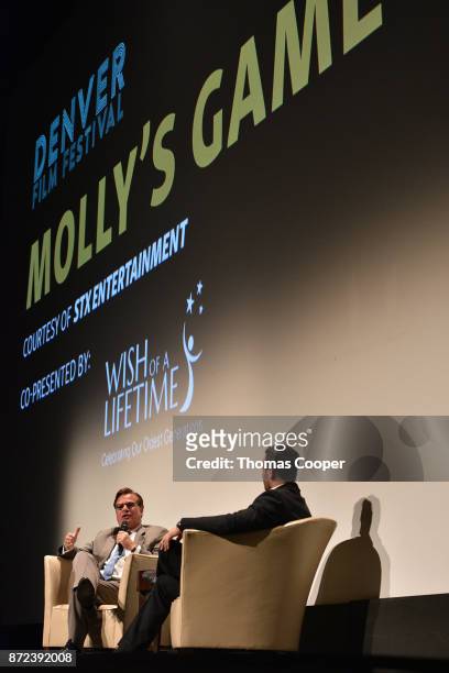 Writer/director Aaron Sorkin and founder of Wish of a Lifetime Jeremy Bloom speak during a discussion of "Molly's Game" at the 40th Denver Film...