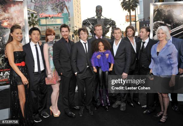 Actress Moon Bloodgood, Warner Bros.' Dan Lin, actors Bryce Dallas Howard, Christian Bale, Anton Yelchin, Jadagrace Gordy, director McG, actor Sam...