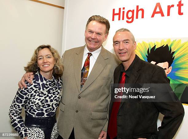 Curator Ellen Harrington, Mike Glad and Goethe-Institut director Bernd Desinger attend at the opening night of AMPAS' "Anime!" at the AMPAS Grand...