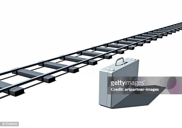 white suitcase and railway tracks - bahngleis stock-grafiken, -clipart, -cartoons und -symbole