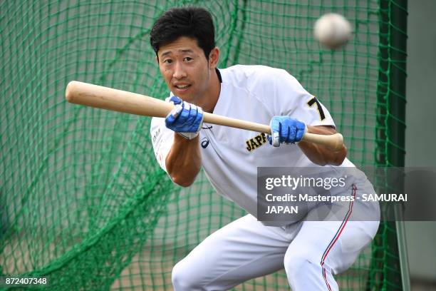 Shuta Tonosaki of Samurai Japan in action during a Japan training session on November 10, 2017 in Miyazaki, Japan.