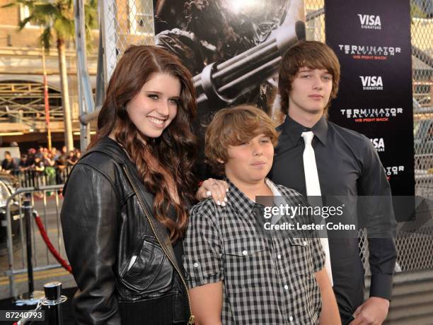 Children of California Governor Arnold Schwarzenegger, Katherine Schwarzenegger, Christopher Schwarzenegger and Patrick Schwarzenegger arrive at the...