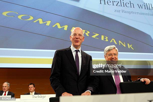 Martin Blessing , CEO of the Commerzbank AG, and Peter Mueller, head of supervisory board, attend at the annual shareholders meeting on May 15, 2009...