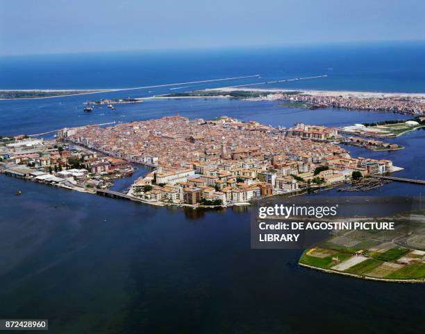 Aerial view of Chioggia, Venetian Lagoon, Veneto, Italy.