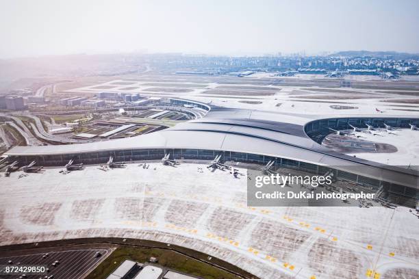 chongqing international airport - air cargo aerial view stock pictures, royalty-free photos & images