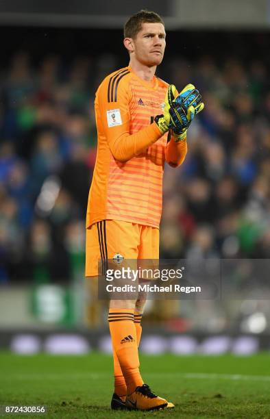 Michael McGovern of Northern Ireland in action during the FIFA 2018 World Cup Qualifier Play-Off: First Leg between Northern Ireland and Switzerland...