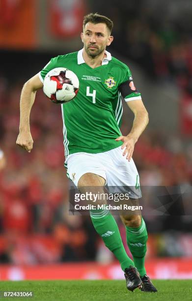 Gareth McAuley of Northern Ireland in action during the FIFA 2018 World Cup Qualifier Play-Off: First Leg between Northern Ireland and Switzerland at...