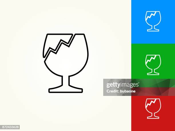 fragile black stroke linear icon - broken drinking glass stock illustrations