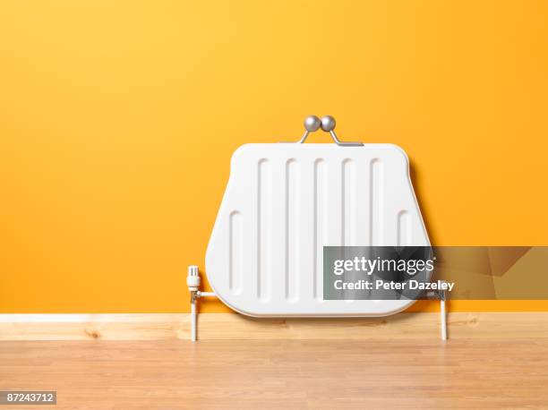 landscape purse shaped radiator. - portemonnee stockfoto's en -beelden