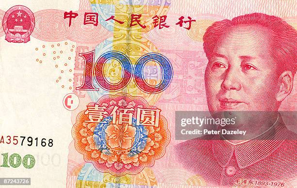 100 yuan bank note, close up - yuan stock pictures, royalty-free photos & images