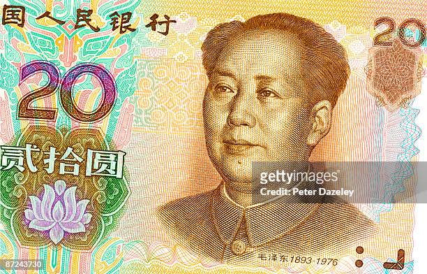 20 yuan bank note, close up. - 20 yuan note stock pictures, royalty-free photos & images