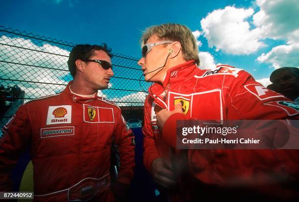 Eddie Irvine, Mika Salo, Ferrari F399, Grand Prix of Belgium, Circuit de Spa-Francorchamps, 29 August 1999. Eddie Irvine with Ferrari teammate Mika...