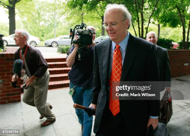 Karl Rove, former senior advisor and deputy chief of staff to former President Bush arrives at the Law offices of Patton & Boggs on May 15, 2009 in...