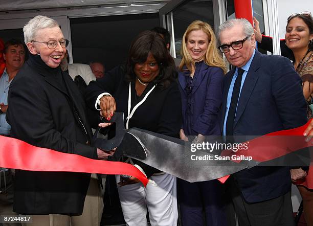 Film critic Roger Ebert, his wife Chaz Ebert and Director Martin Scorsese attend the Roger Ebert Conference Center Announcement held at the American...